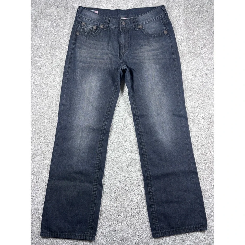 True Religion Jeans Mens Size 38 Black Denim Straight‎ Leg USA Made
